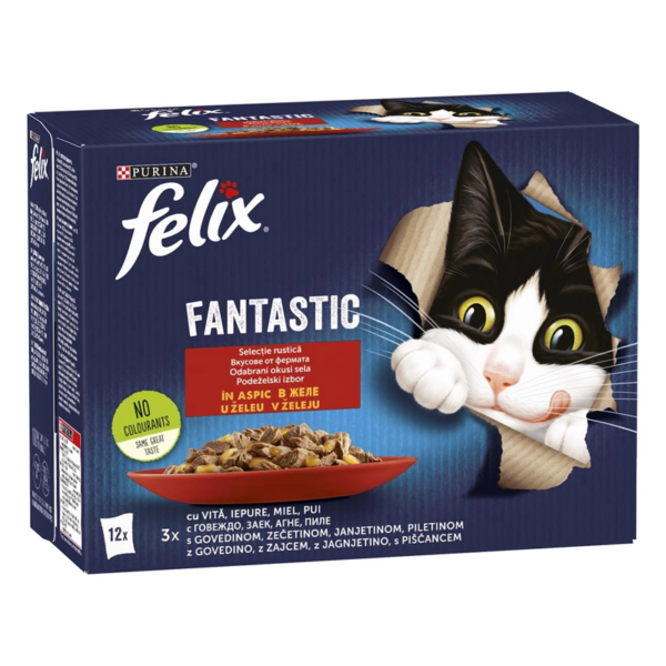 Felix Fantastic multipack za mačke – mešani izbor mesa u želeu (12×85g) - Džambo