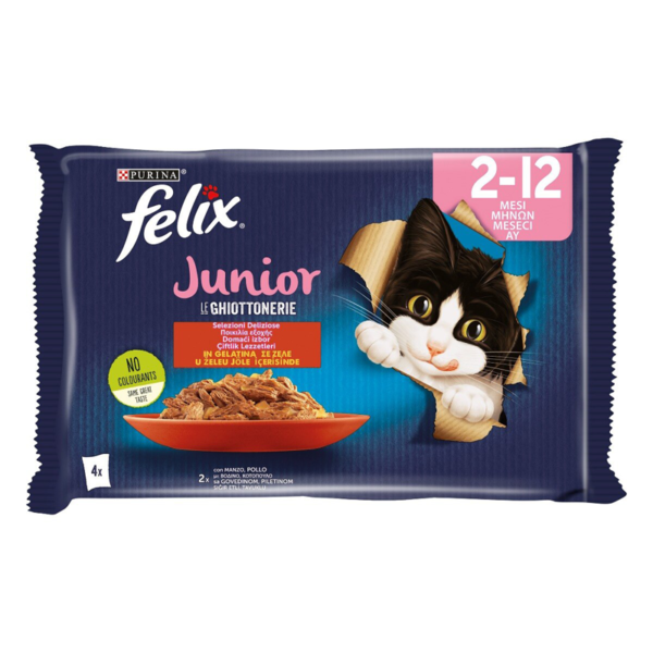 Felix Le Ghiottonerie Junior multipack za mačiće – govedina i piletina u želeu (4×85g) - FELIX