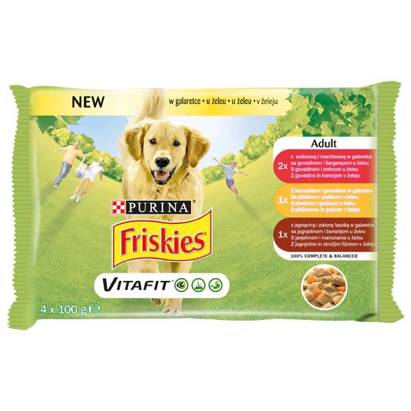 Friskies Adult Multipack 4×100g – govedina, piletina i jagnjetina u želeu - PURINA