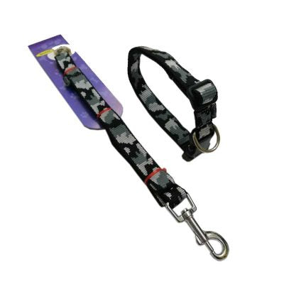 Komplet gurtna Winter Camouflage (povodac i okovratnik) – čvrsti najlon - Džambo