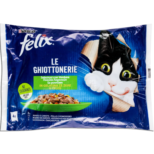 Felix Le Ghiottonerie multipack za mačke – govedina i šargarepa & piletina i paradajz u želeu (4×85g) - FELIX