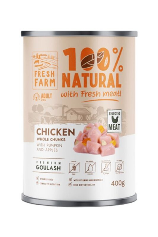 FRESH FARM gulaš za pse – piletina, bundeva i jabuka 400g - Fresh Farm