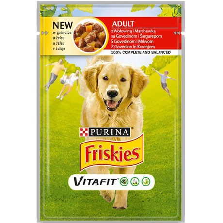Friskies Adult Govedina i Šargarepa u želeu 100g – vlažna hrana za pse - PURINA