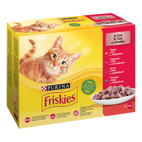 Friskies multipack za mačke – piletina, govedina, jagnjetina i pačetina u sosu (12×85g) - PURINA