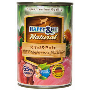 Happy & Fit Natural konzerva za odrasle pse 800g – govedina i ćuretina sa brusnicama - Happy & Fit