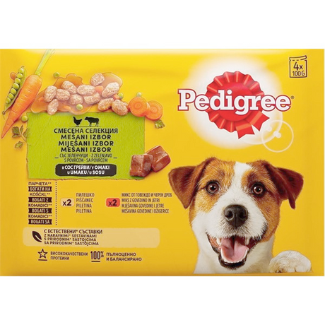 Pedigree Adult Multipack Mešani izbor 4×100g – piletina, govedina i džigerice sa povrćem u sosu - PEDIGREE