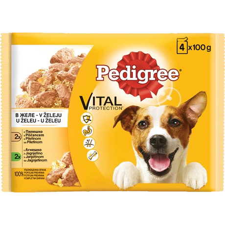 Pedigree Adult Multipack Mešani izbor 4×100g – piletina, jagnjetina i džigerice u želeu - PEDIGREE