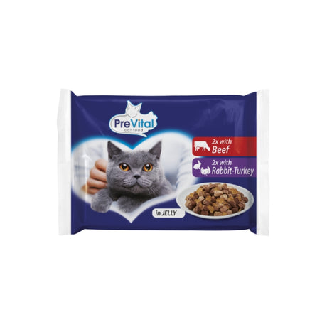 PreVital vlažna hrana za mace 1+ godina 4x100g – multipack (govedina, zec i ćuretina) u želeu - PreVital