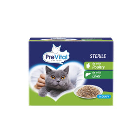 PreVital Sterile vlažna hrana za sterilisane mace 12x100g – živina i jetra u sosu - PreVital