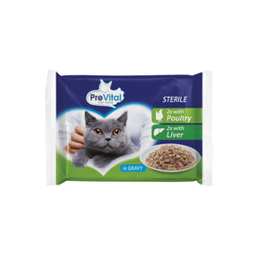 PreVital Sterile vlažna hrana za sterilisane mace 4x100g – živina i jetra u sosu - PreVital