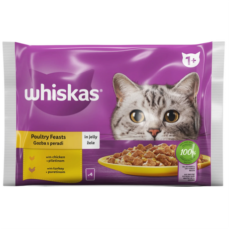 WHISKAS Adult Multipack – izbor živine u želeu (4×85g) - Whiskas