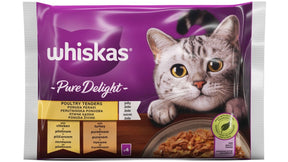 WHISKAS Pure Delight Multipack – komadići mesa u želeu (piletina i ćuretina, 4×85g) - Whiskas