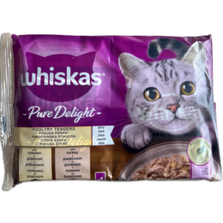 WHISKAS Pure Delight Multipack – komadići mesa u želeu (piletina i ćuretina, 4×85 g) - Whiskas